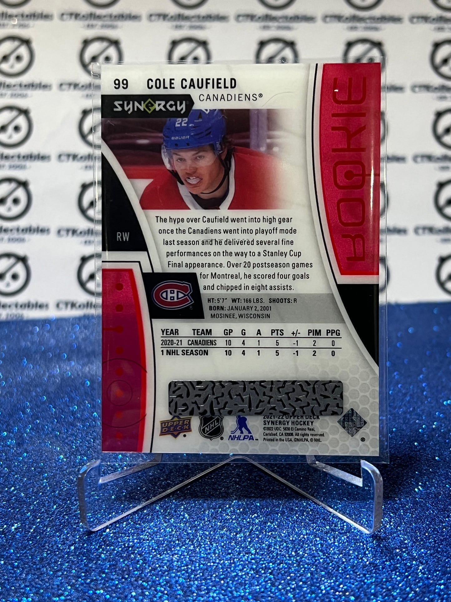 2021-22 UPPER DECK SYNERGY COLE CAUFIELD # 99 RED BOUNTY ROOKIE MONTREAL CANADIENS HOCKEY CARD