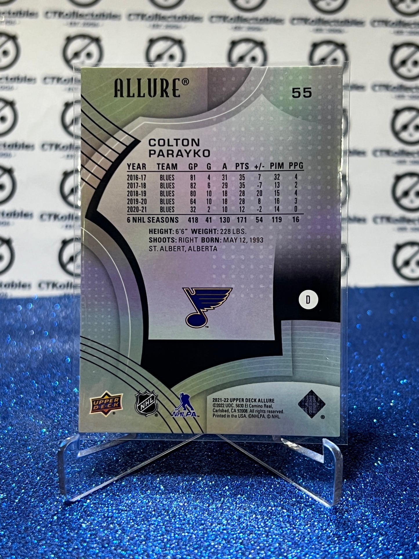 2021-22 UPPER DECK ALLURE COLTON PARAYKO # 55 ST. LOUIS BLUES HOCKEY CARD