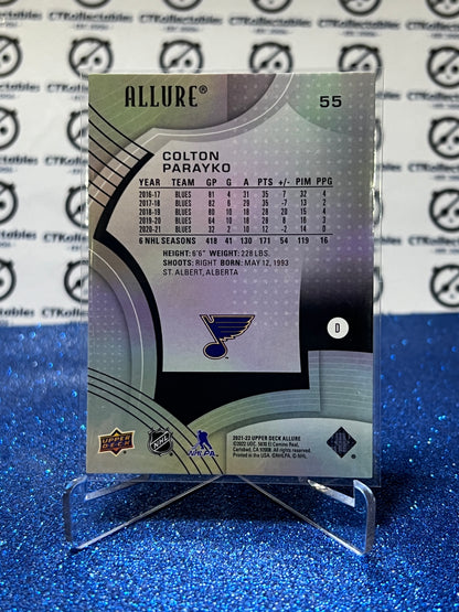 2021-22 UPPER DECK ALLURE COLTON PARAYKO # 55 ST. LOUIS BLUES HOCKEY CARD