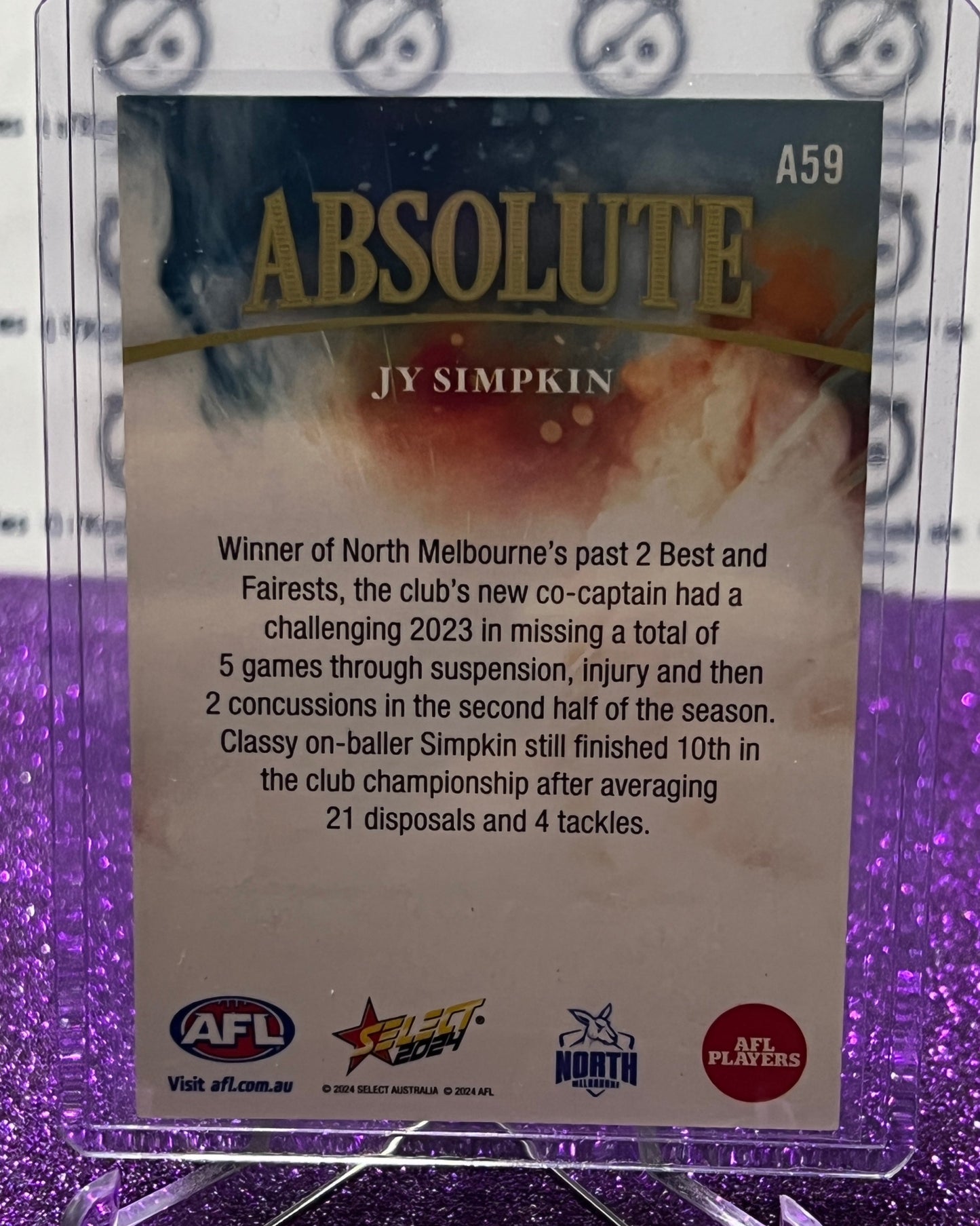 2024 AFL SELECT FOOTY STARS JY SIMPKIN # A59 ABSOLUTE /70 NORTH MELBOURNE