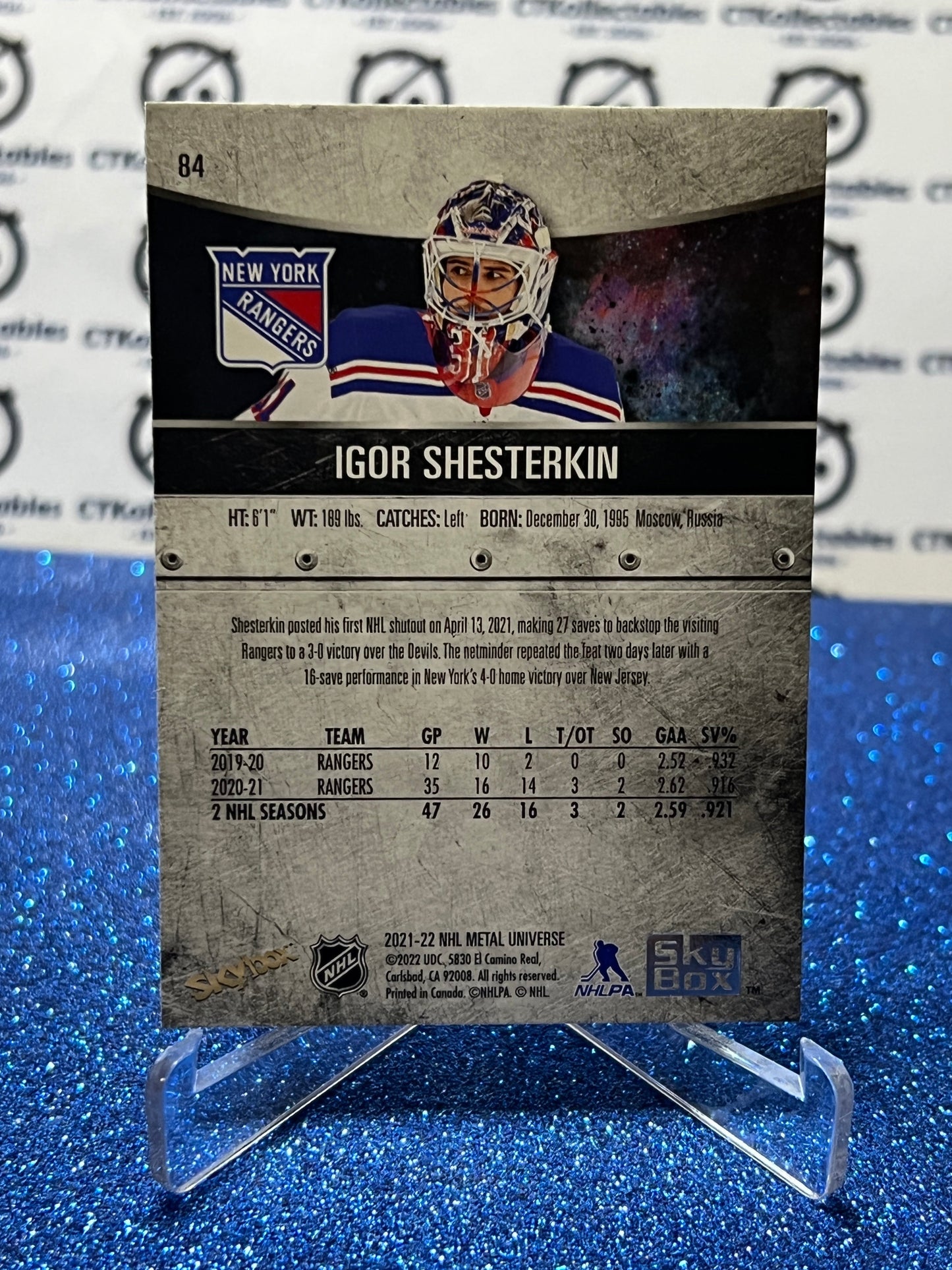 2021-22 SKYBOX METAL IGOR SHESTERKIN # 84 NEW YORK RANGERS NHL HOCKEY CARD