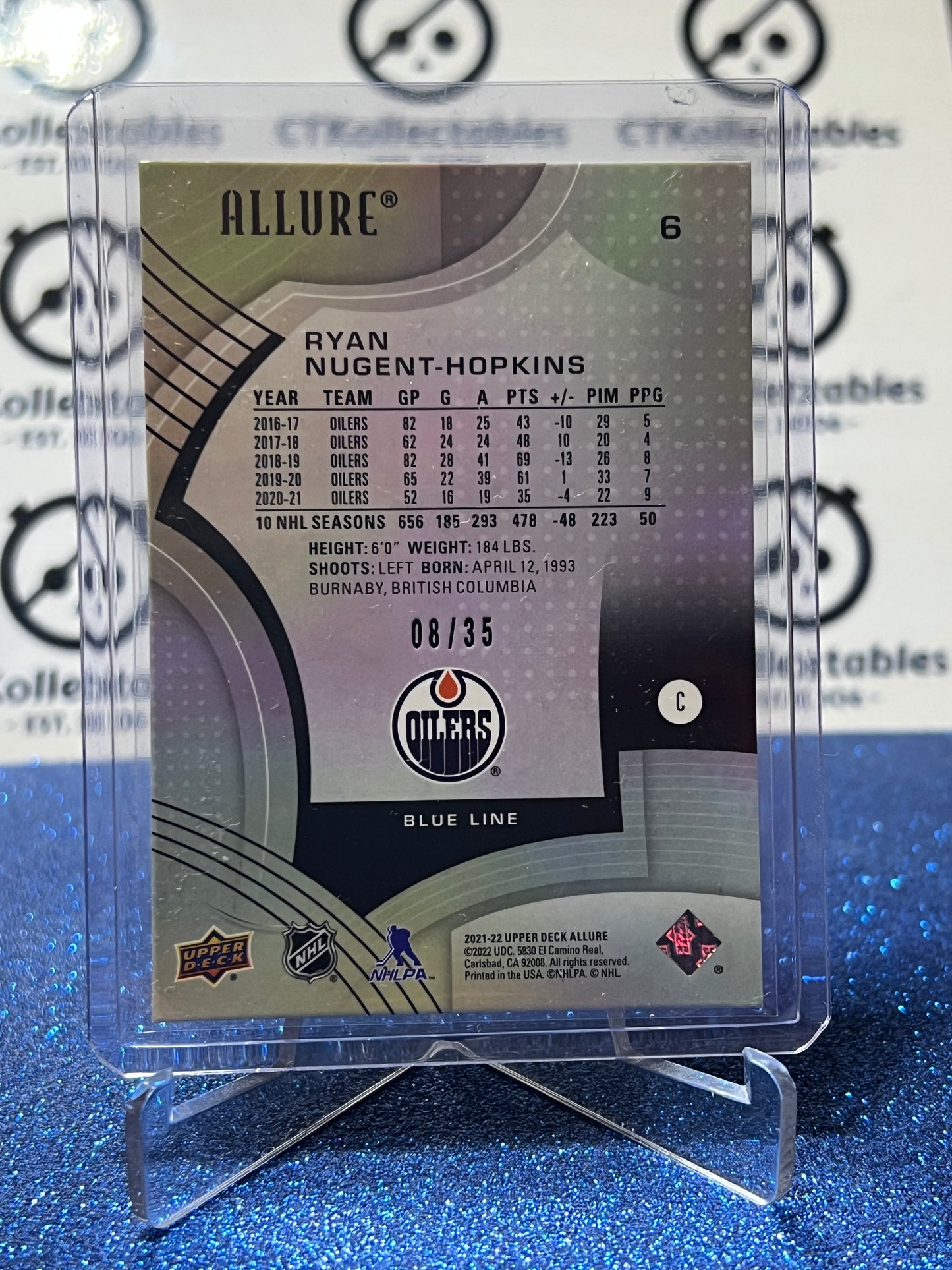 2021-22 UPPER DECK  ALLURE RYAN NUGENT-HOPKINS # 6 BLUE LINE /35  EDMONTON OILERS HOCKEY CARD