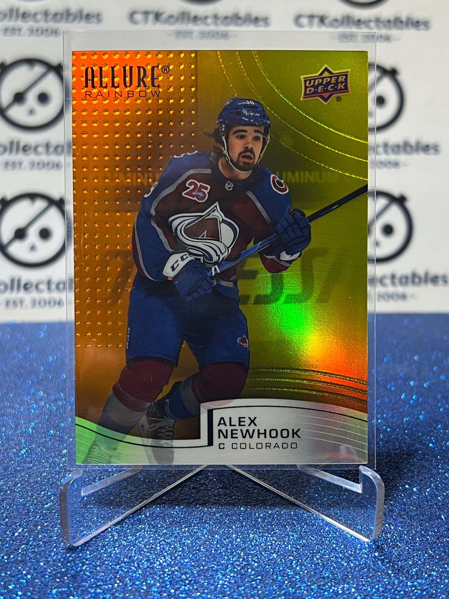 2021-22 UPPER DECK ALLURE ALEX NEWHOOK  # R36 RAINBOW ORANGE/YELLOW COLORADO AVALANCHE  NHL HOCKEY TRADING CARD