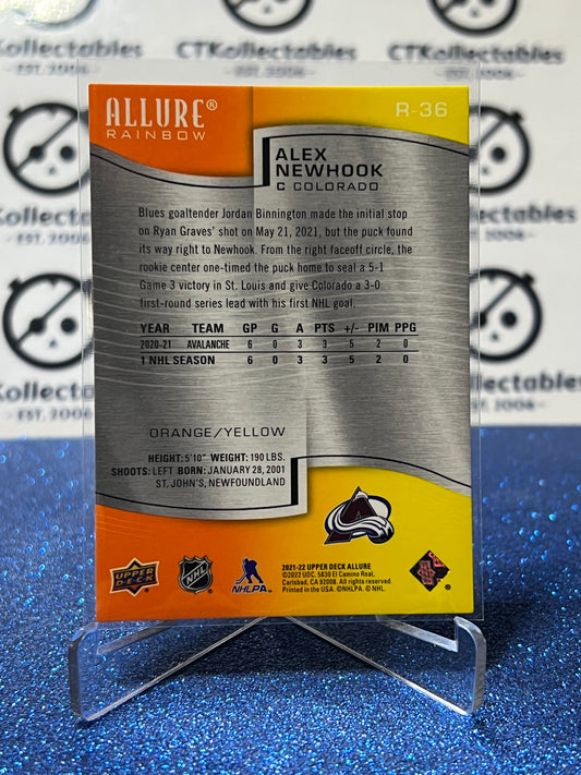 2021-22 UPPER DECK ALLURE ALEX NEWHOOK  # R36 RAINBOW ORANGE/YELLOW COLORADO AVALANCHE  NHL HOCKEY TRADING CARD