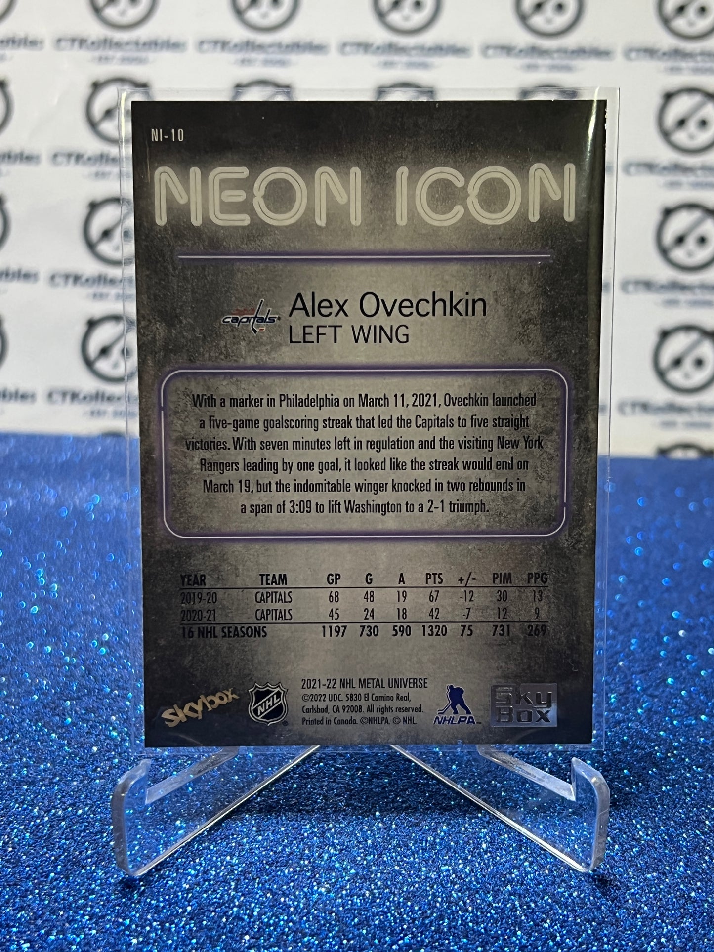 2021-22 SKYBOX METAL ALEX OVECHKIN # NI-10  NEON ICON WASHINGTON CAPITALS HOCKEY CARD