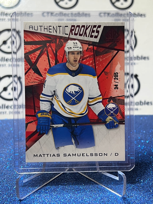 2021-22 UPPER DECK SP MATTIAS SAMUELSSON # 169 AUTHENTIC ROOKIE BUFFALO SABRES /205 NHL HOCKEY CARD