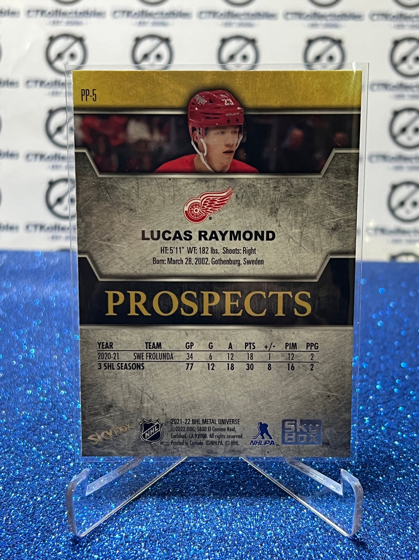 2021-22 SKYBOX METAL LUCAS RAYMOND # PP-5 PROSPECTS DETROIT RED WINGS NHL HOCKEY CARD (