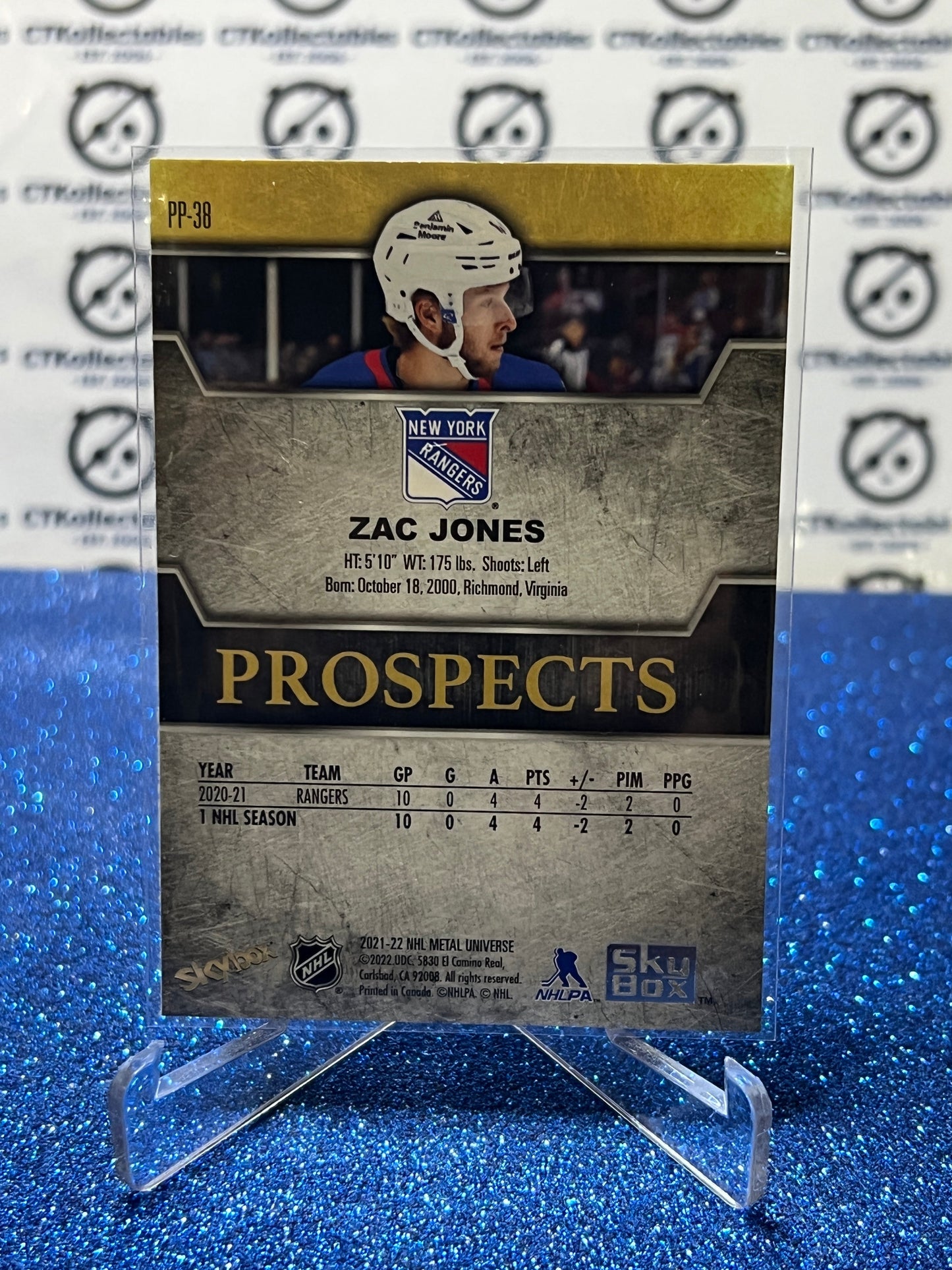 2021-22 SKYBOX METAL ZAC JONES # PP-38 PROSPECTS RC NEW YORK RANGERS NHL HOCKEY CARD