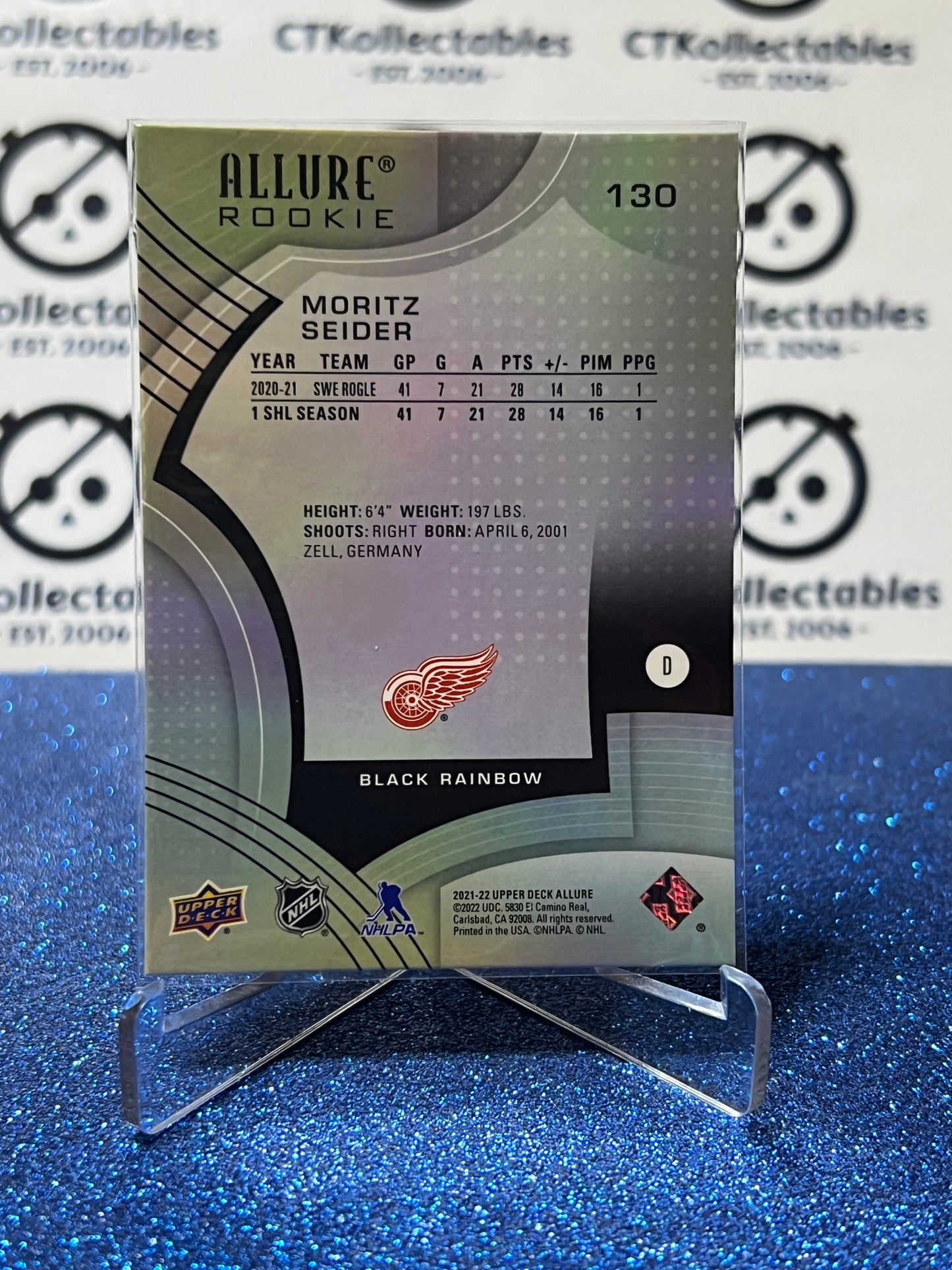 2021-22 UPPER DECK ALLURE MORITZ SEIDER # 130 RC BLACK RAINBOW  DETROIT RED WINGS NHL HOCKEY CARD