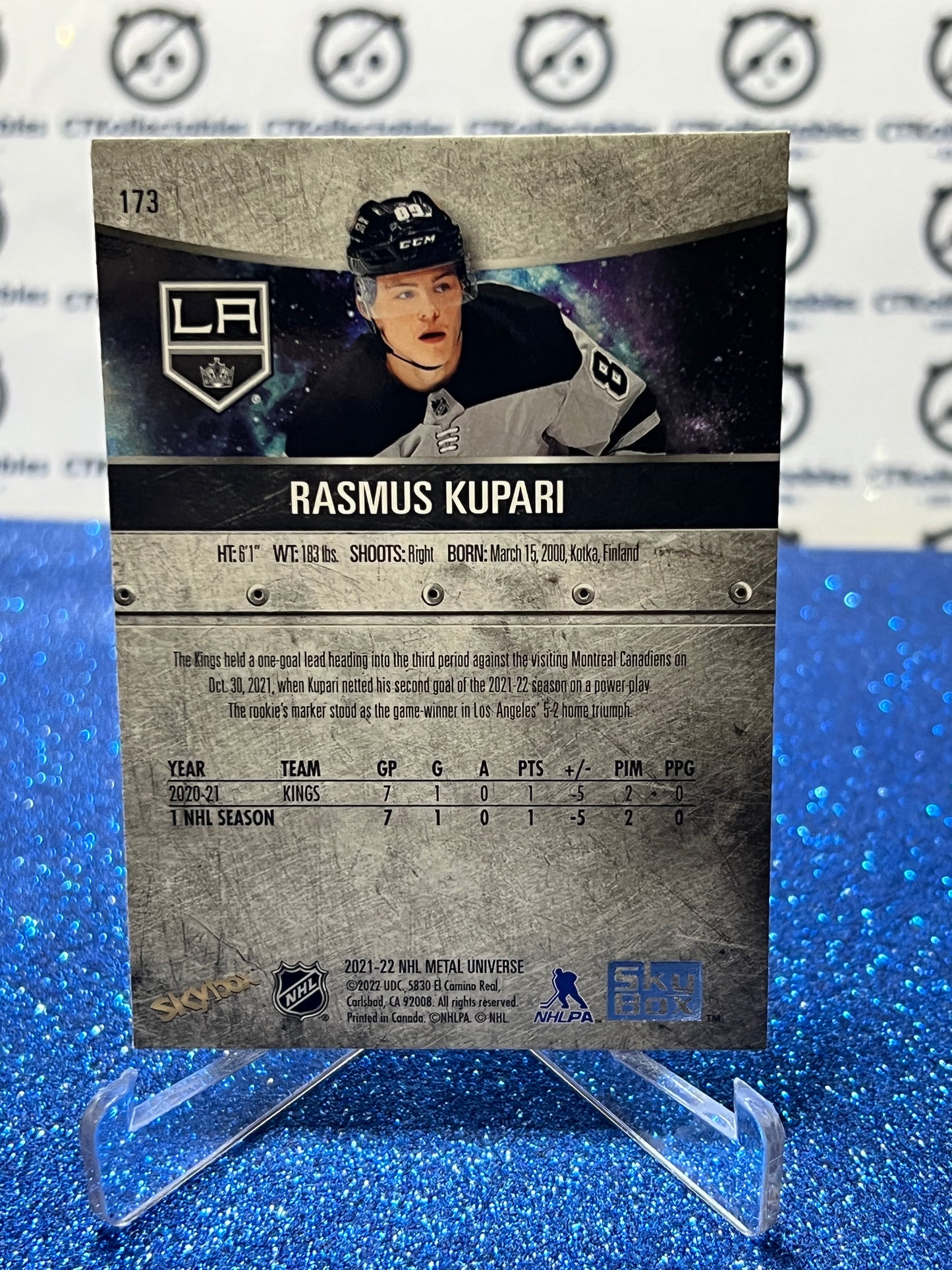 2021-22 SKYBOX METAL RASMUS KUPARI # 173 ROOKIE LOS ANGELES KINGS NHL HOCKEY CARD