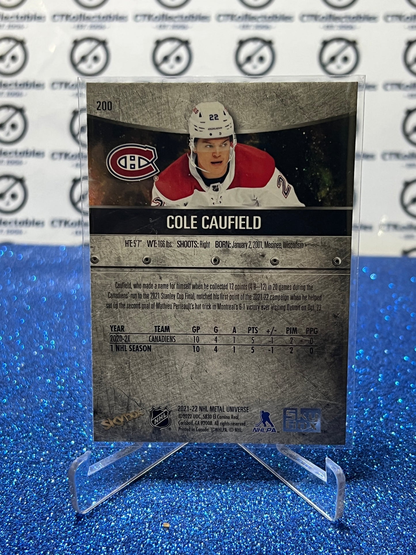 2021-22 SKYBOX METAL COLE CAUFIELD # 200 ROOKIE MONTREAL CANADIENS NHL HOCKEY CARD