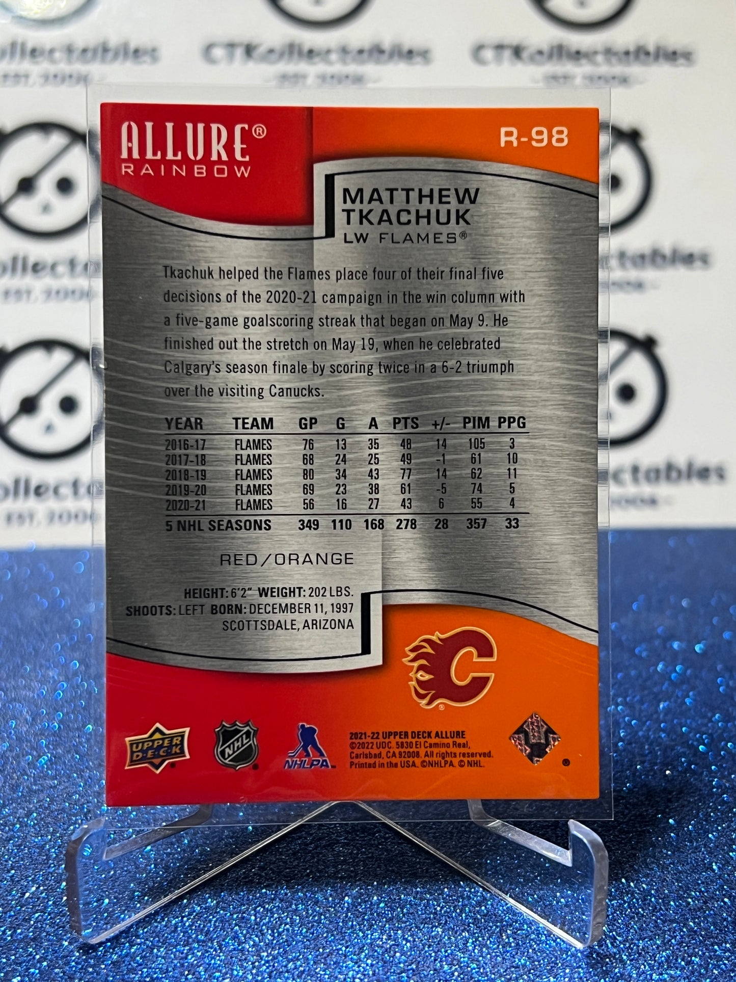 2021-22 UPPER DECK ALLURE MATTHEW TKACHUK # R-98 RAINBOW CALGARY FLAMES NHL HOCKEY CARD