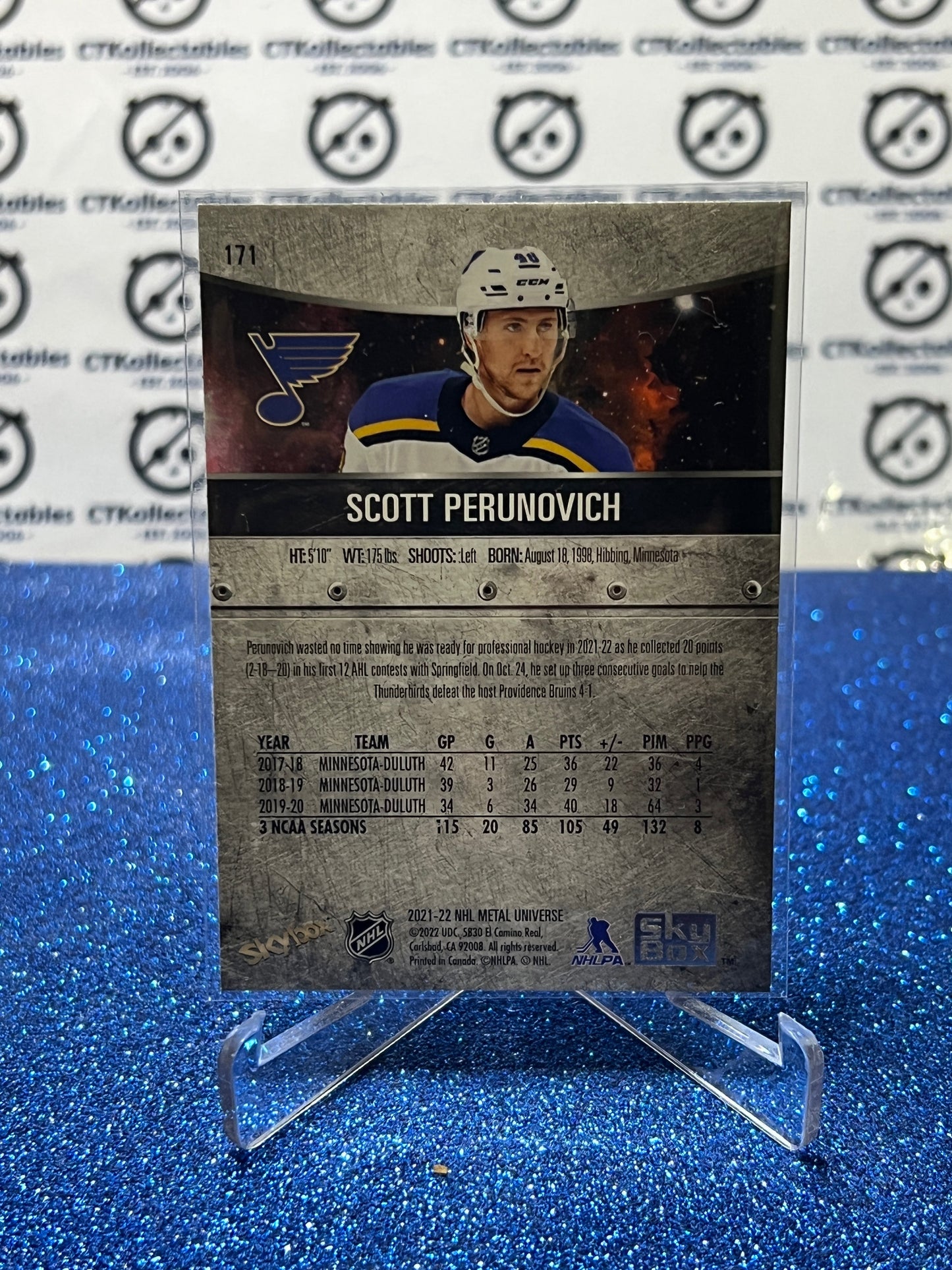 2021-22 SKYBOX METAL SCOTT PERUNOVICH # 171 ROOKIE ST. LOUIS BLUES NHL HOCKEY CARD