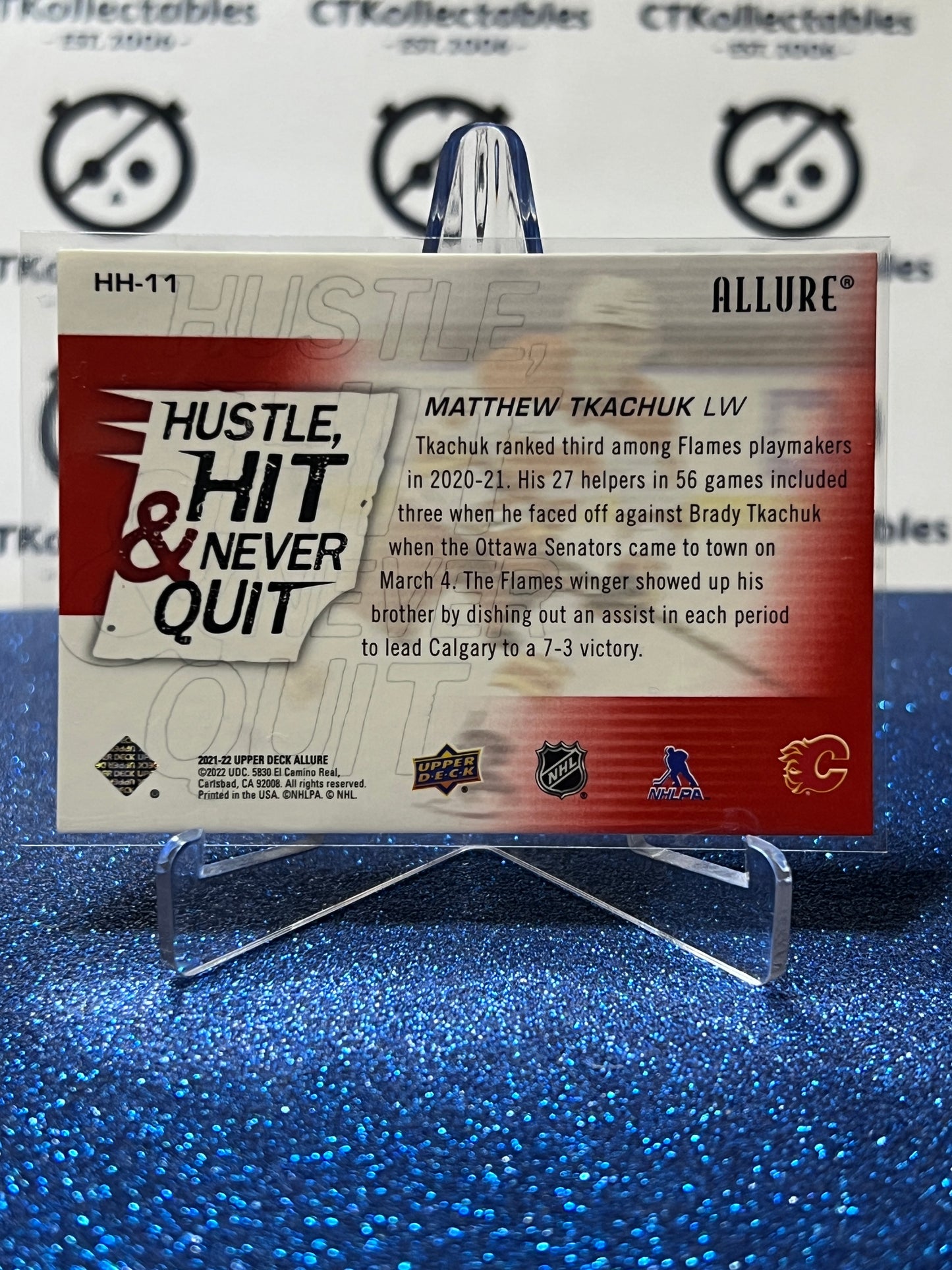2021-22 UPPER DECK ALLURE MATTHEW TKACHUK # HH-11 HUSTLE HIT CALGARY FLAMES NHL HOCKEY CARD