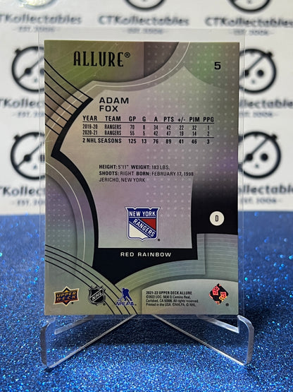 2021-22 UPPER DECK ALLURE ADAM FOX  # 5 RAINBOW NY RANGERS HOCKEY CARD