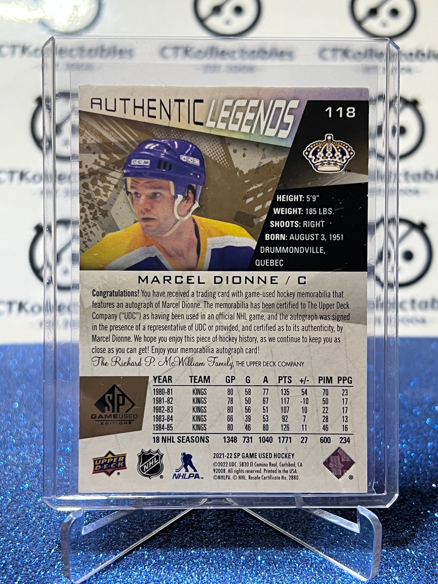 2021-22 UPPER DECK SP MARCEL DIONNE # 116 AUTO PATCH AUTHENTIC LEGENDS /25 LA KINGS HOCKEY CARD