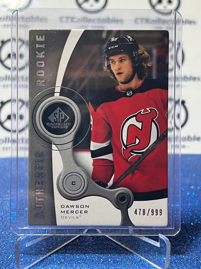 2021-22 UPPER DECK SP DAWSON MERCER # R-23 AUTHENTIC ROOKIE /999 NEW JERSEY DEVILS HOCKEY CARD