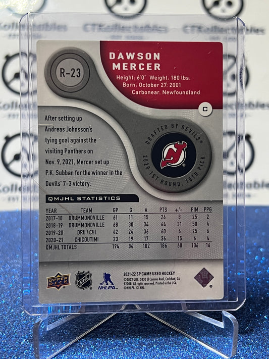 2021-22 UPPER DECK SP DAWSON MERCER # R-23 AUTHENTIC ROOKIE /999 NEW JERSEY DEVILS HOCKEY CARD