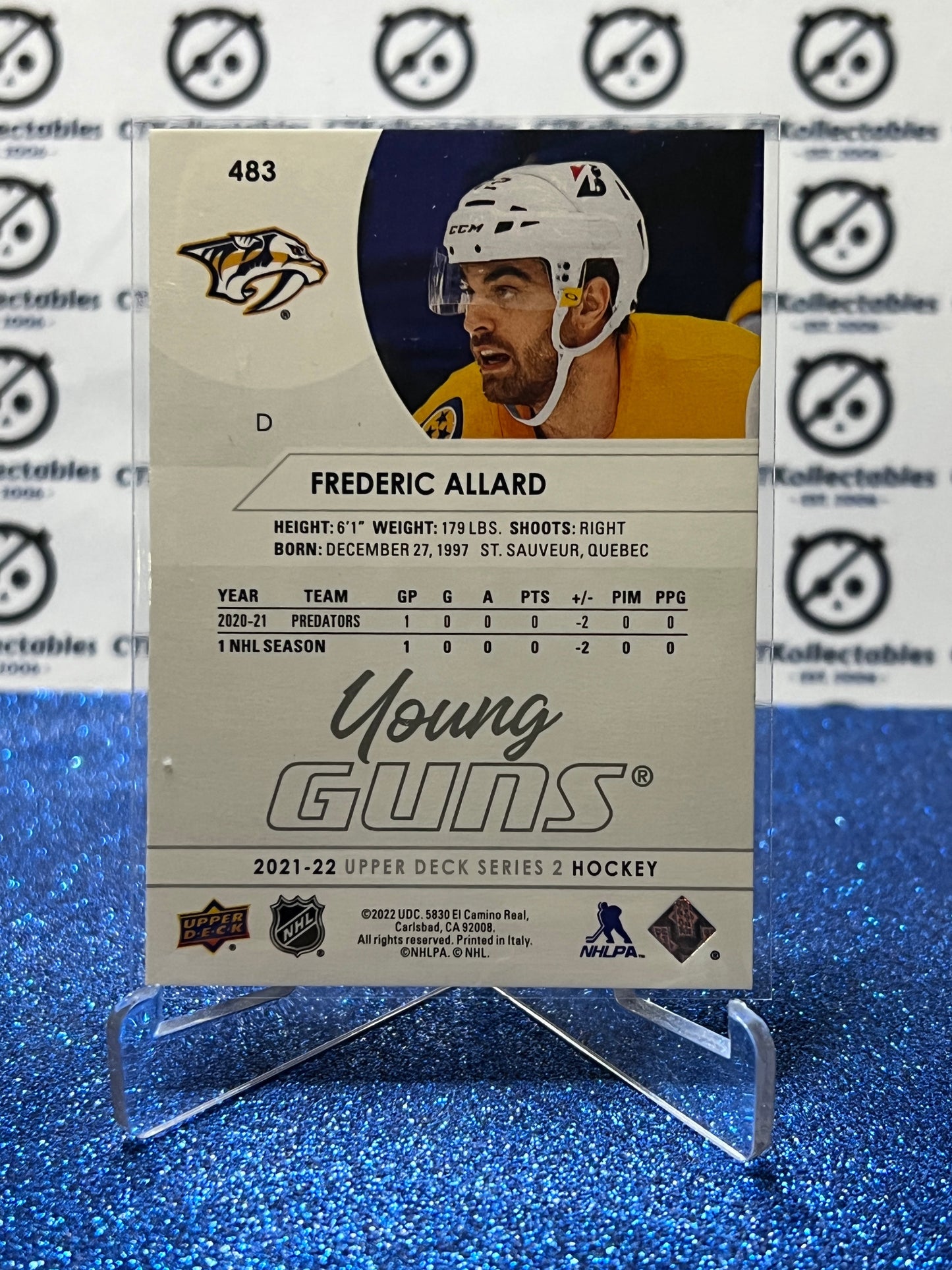 2021-22 UPPER DECK FREDERIC ALLARD # 483 YOUNG GUNS ROOKIE NASHVILLE PREDATORS HOCKEY CARD