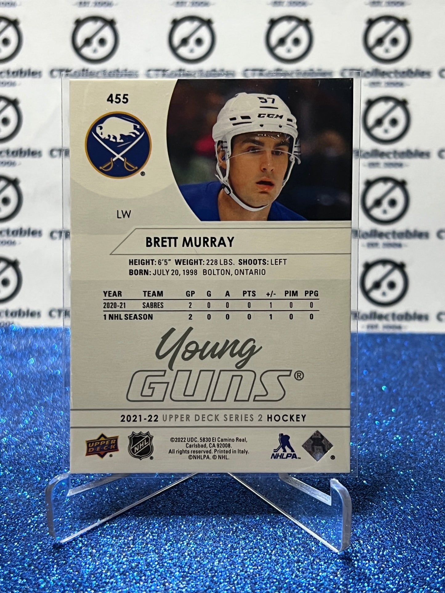 2021-22 UPPER DECK BRETT MURRAY # 455 YOUNG GUNS ROOKIE BUFFALO SABRES HOCKEY CARD