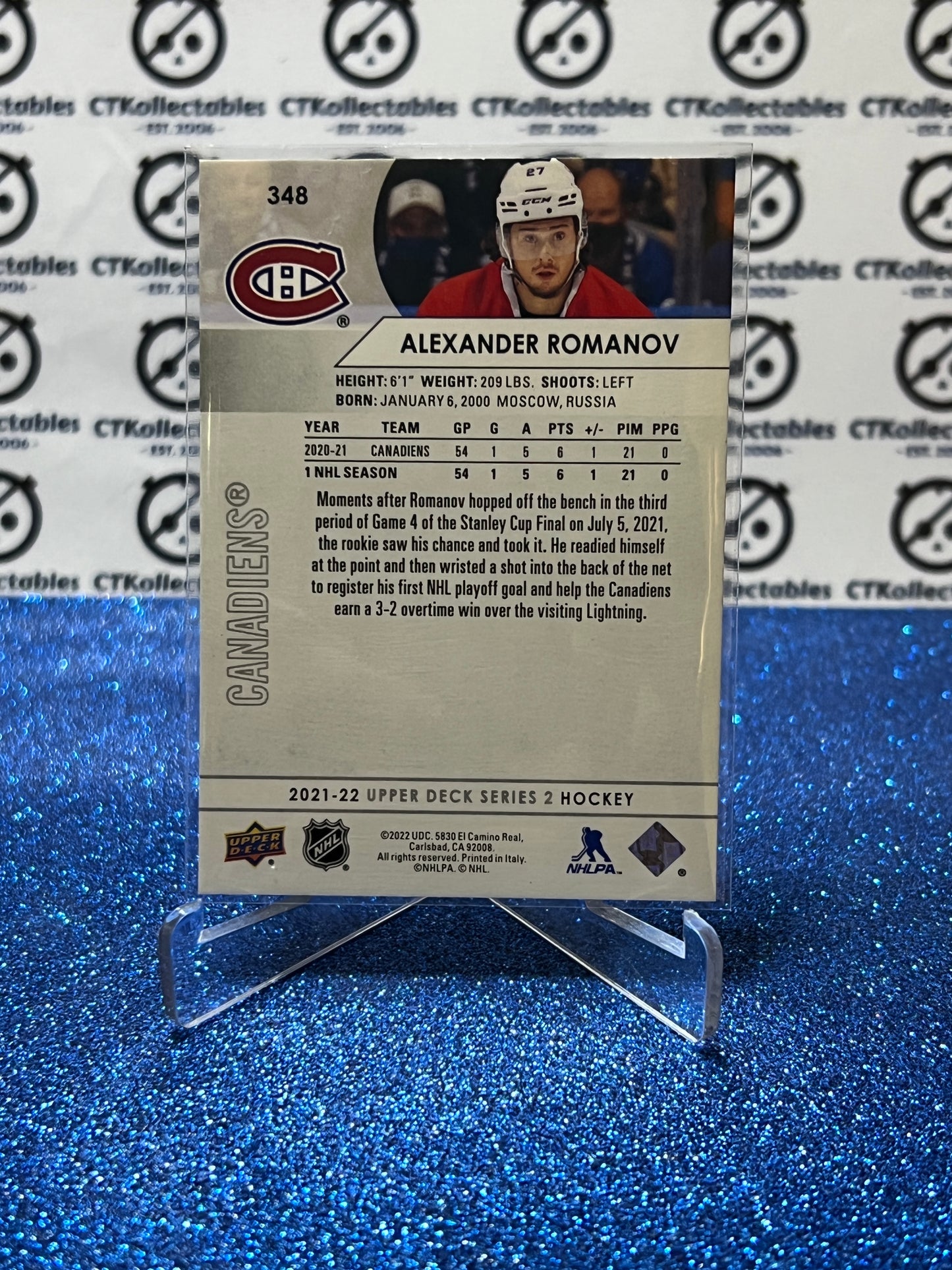 2021-22 UPPER DECK ALEXANDER ROMANOV&nbsp; # 348 ROOKIE MONTREAL CANADIENS HOCKEY CARD