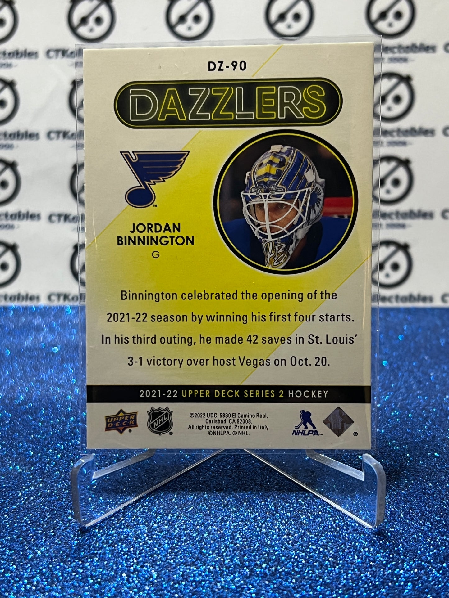 2021-22 UPPER DECK JORDAN BINNINGTON # DZ-90 DAZZLERS ST. LOUIS BLUES HOCKEY CARD