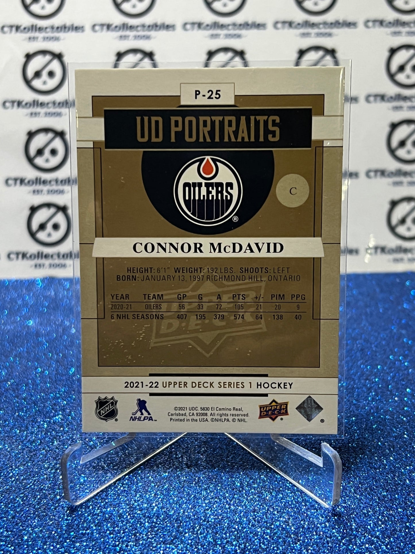 2021-22 UPPER DECK CONNOR McDAVID # P-25 UD PORTRAITS EDMONTON OILERS HOCKEY CARD