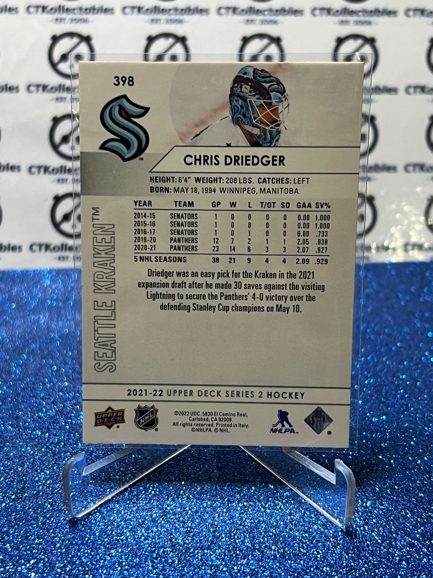 2021-22 UPPER DECK CHRIS DRIEDGER # 398 SEATTLE KRAKEN HOCKEY CARD