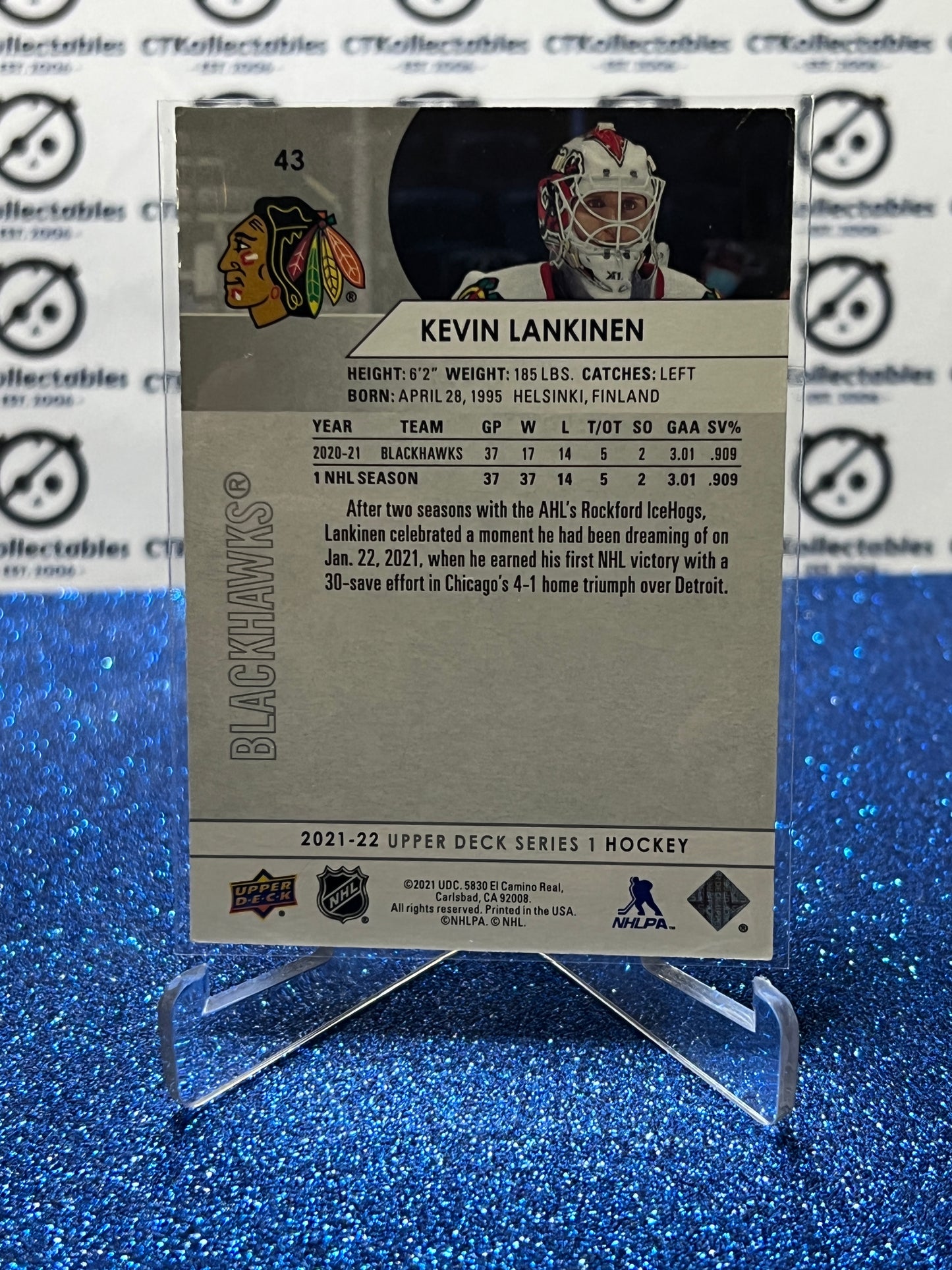 2021-22 UPPER DECK KEVIN LANKINEN # 43 ROOKIE CHICAGO BLACKHAWKS HOCKEY CARD