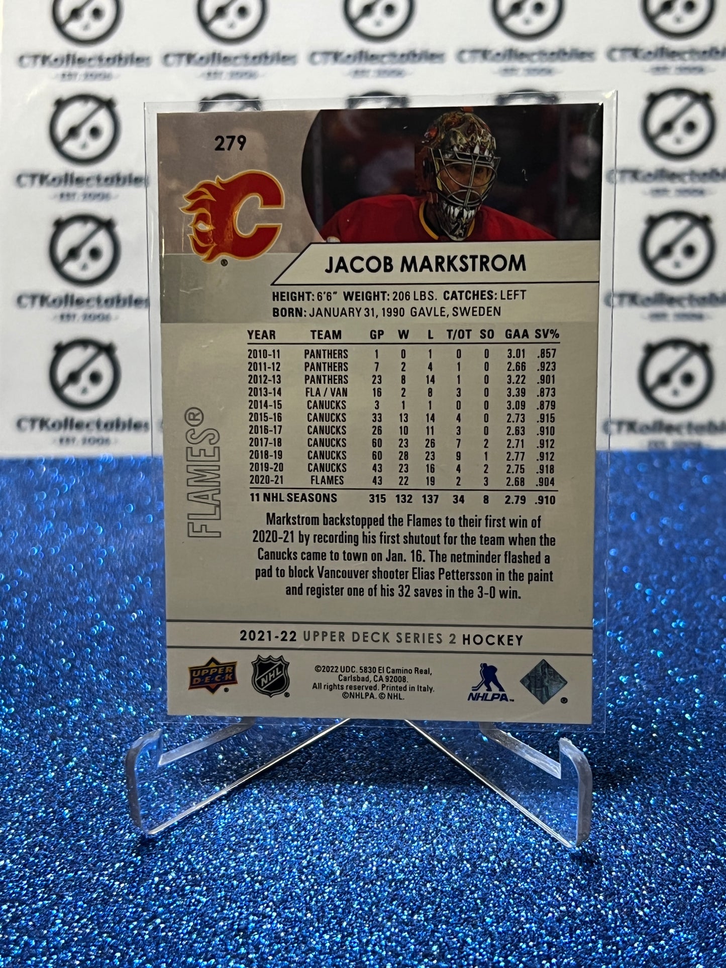 2021-22 UPPER DECK JACOB MARKSTROM # 279  CALGARY FLAMES HOCKEY CARD