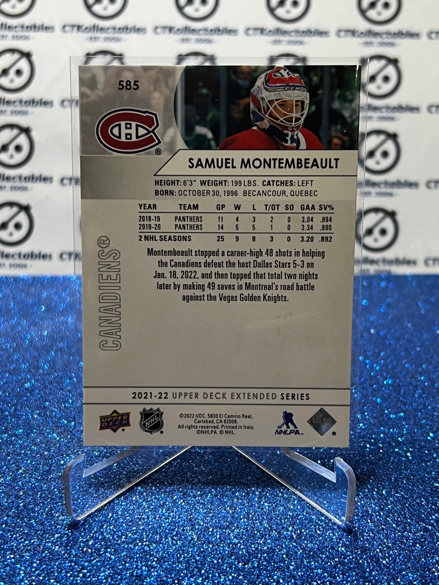 2021-22 UPPER DECK SAMUEL MONTEMBEAULT # 585 MONTREAL CANADIENS HOCKEY CARD
