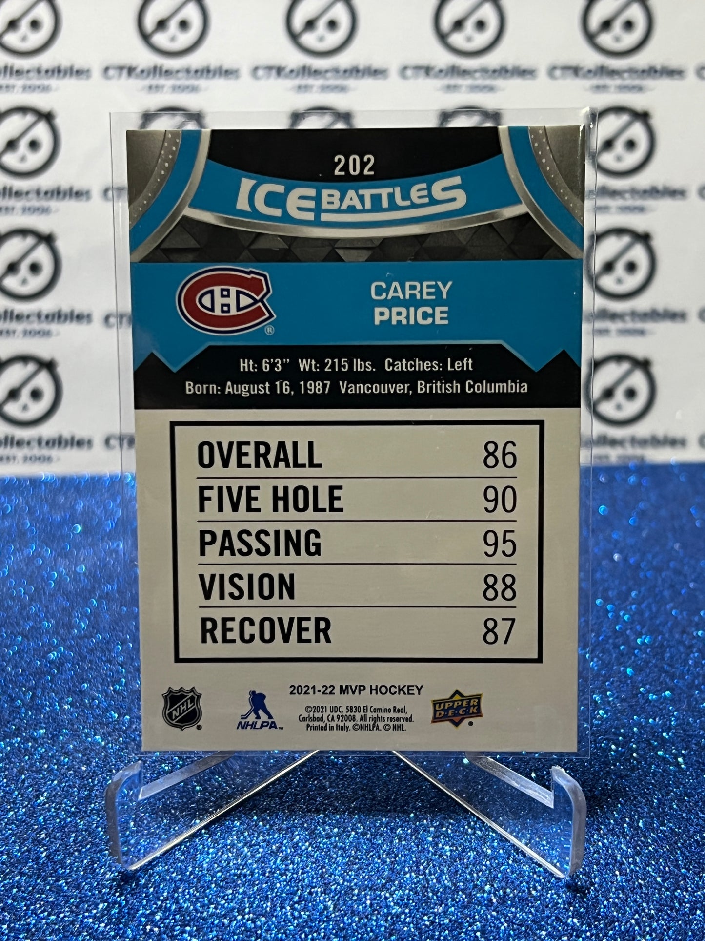 2021-22 UPPER DECK MVP CAREY PRICE # 202 ICE BATTLES MONTREAL CANADIENS HOCKEY NHL CARD