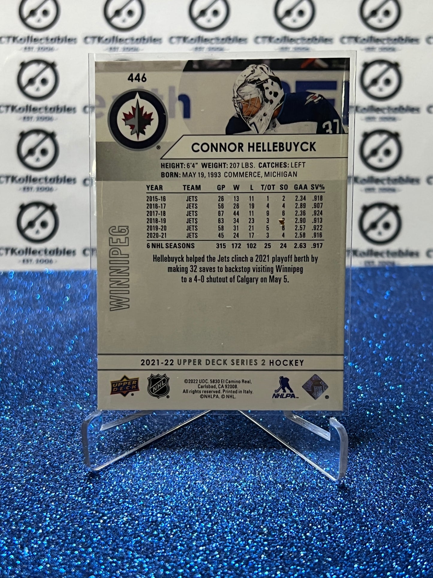 2021-22 UPPER DECK CONNOR HELLEBUYCK # 446 WINNIPEG JETS HOCKEY NHL CARD