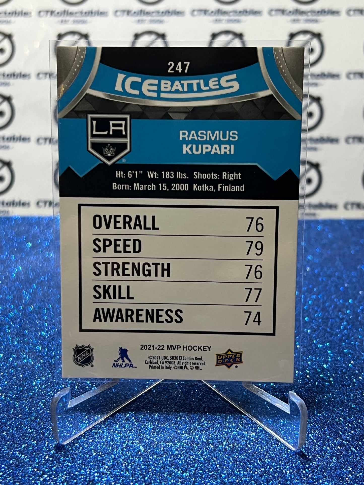 2021-22 UPPER DECK MVP RASMUS KUPARI # 247 ICE BATTLES L A KINGS  HOCKEY NHL CARD