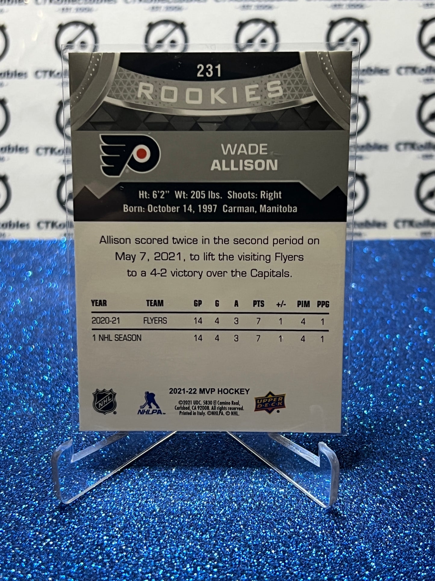 2021-22 UPPER DECK MVP WADE ALLISON # 231 ROOKIES PHILADELPHIA FLYERS NHL HOCKEY  CARD