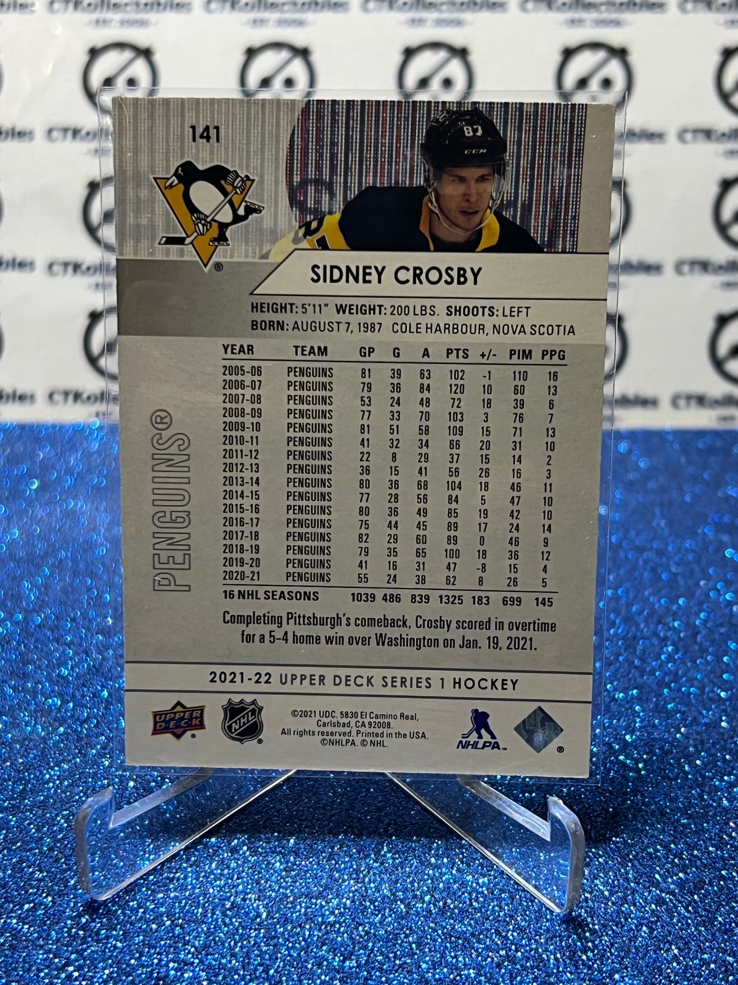 2021-22 UPPER DECK SIDNEY CROSBY # 141 PITTSBURGH PENGUINS HOCKEY NHL CARD