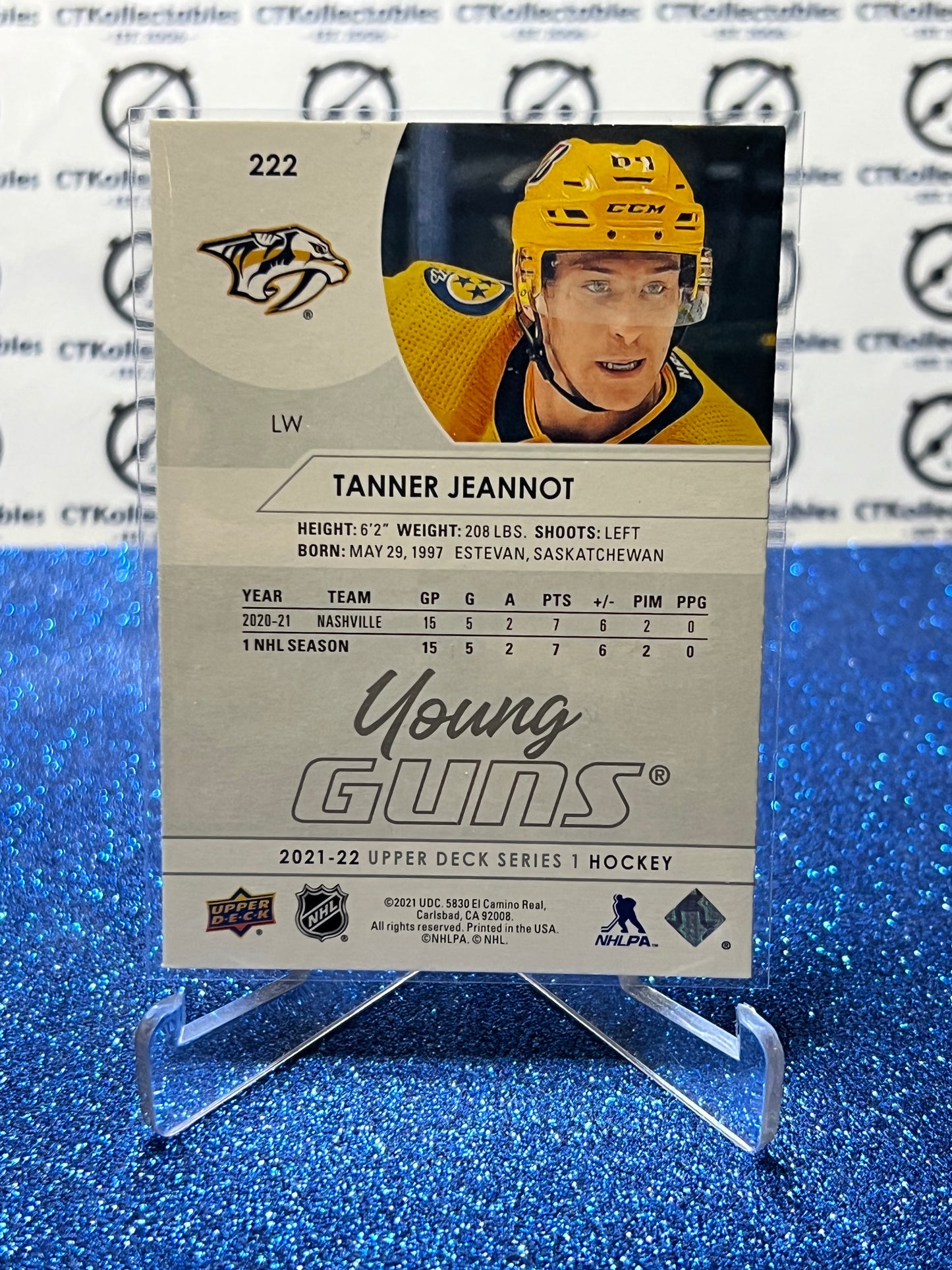 2021-22 UPPER DECK TANNER JEANNOT # 222 YOUNG GUNS ROOKIE NASHVILLE PREDATORS HOCKEY CARD