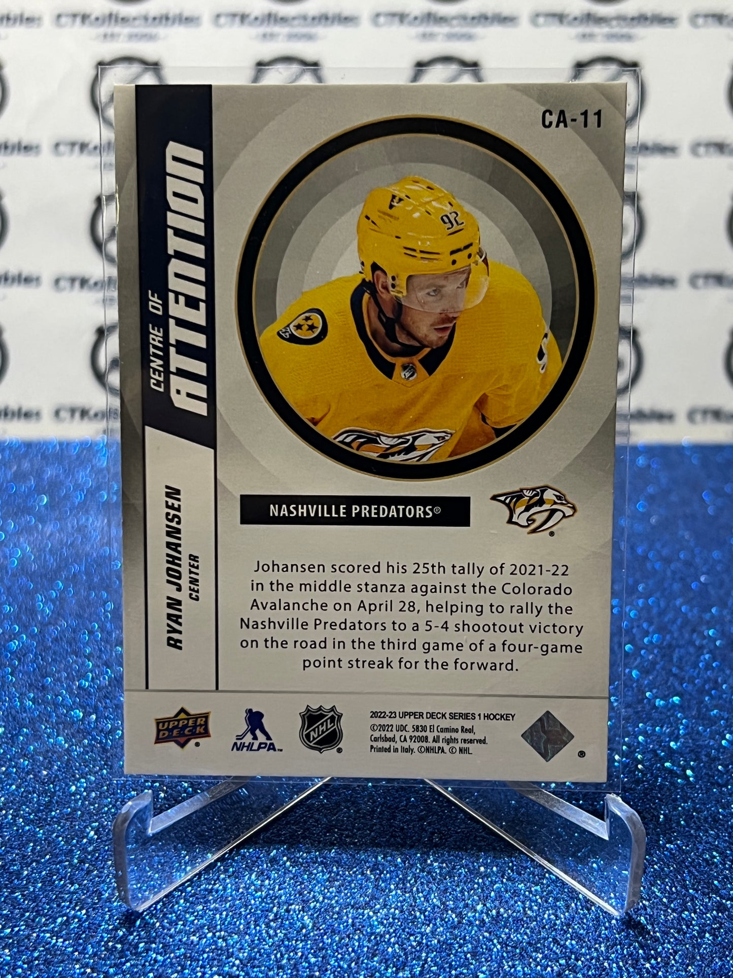 2022-23 UPPER DECK RYAN JOHANSEN # CA-11  CENTRE OF ATTENTION NASHVILLE PREDATORS HOCKEY CARD