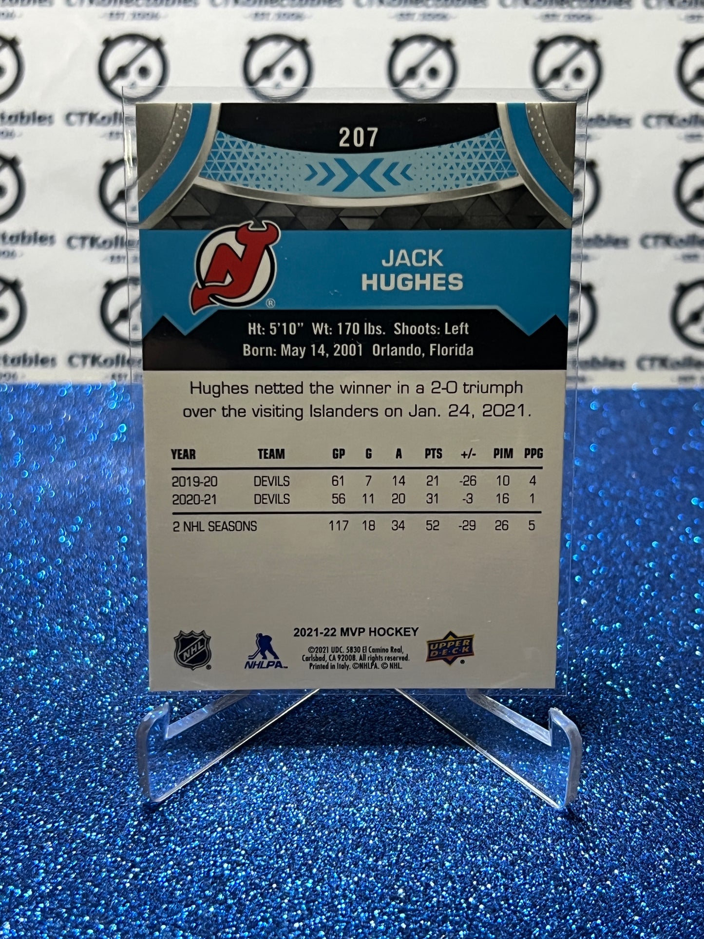 2021-22 UPPER DECK MVP JACK HUGHES # 207 NEW JERSEY DEVILS  HOCKEY CARD