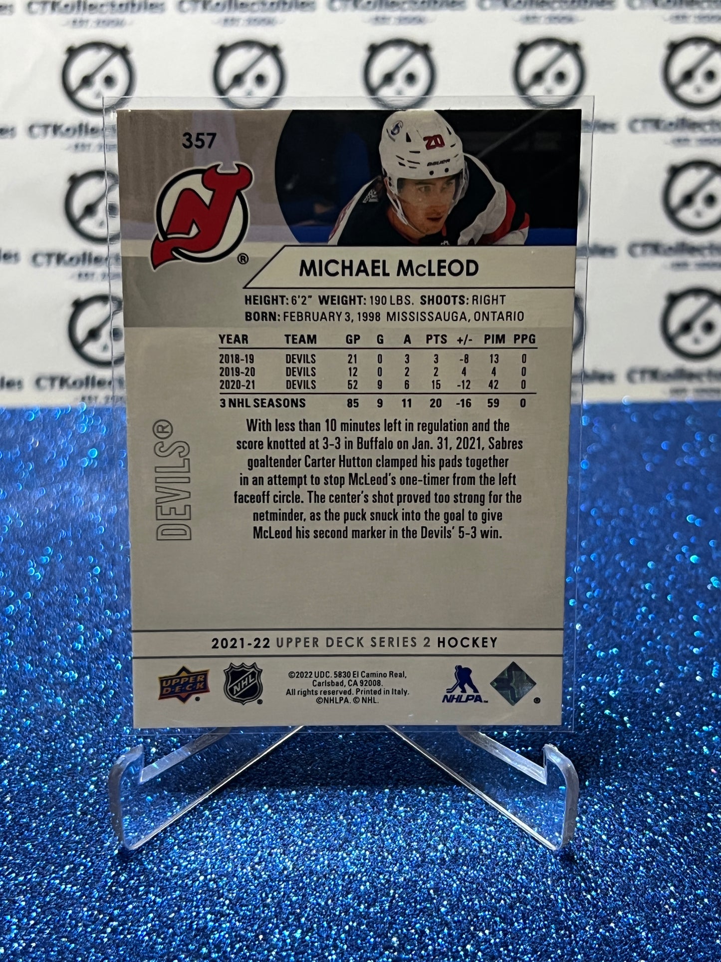 2021-22 UPPER DECK MICHAEL McLEOD # 357 NEW JERSEY DEVILS  HOCKEY CARD