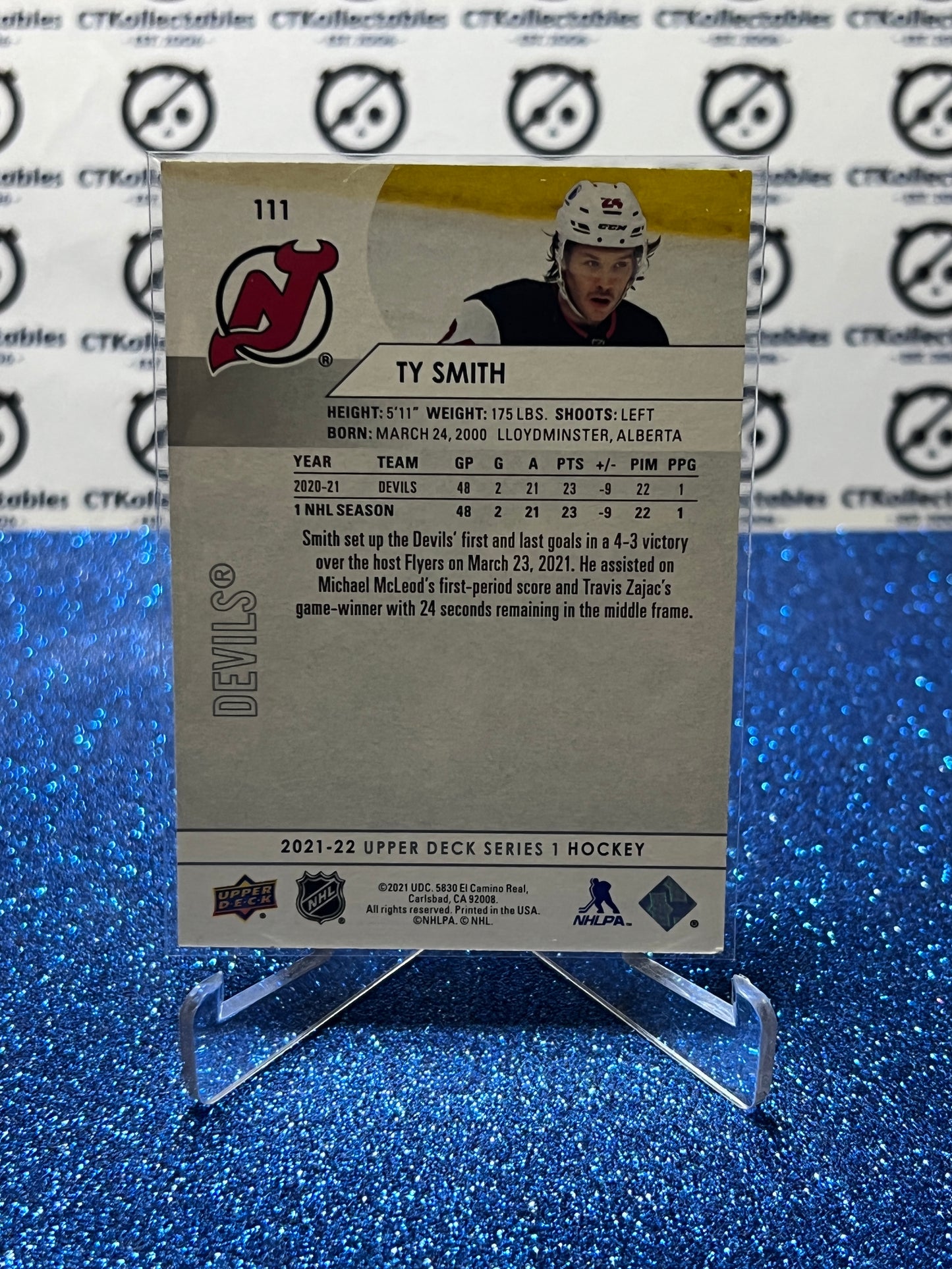 2021-22 UPPER DECK TY SMITH # 111 ROOKIE NEW JERSEY DEVILS  HOCKEY CARD