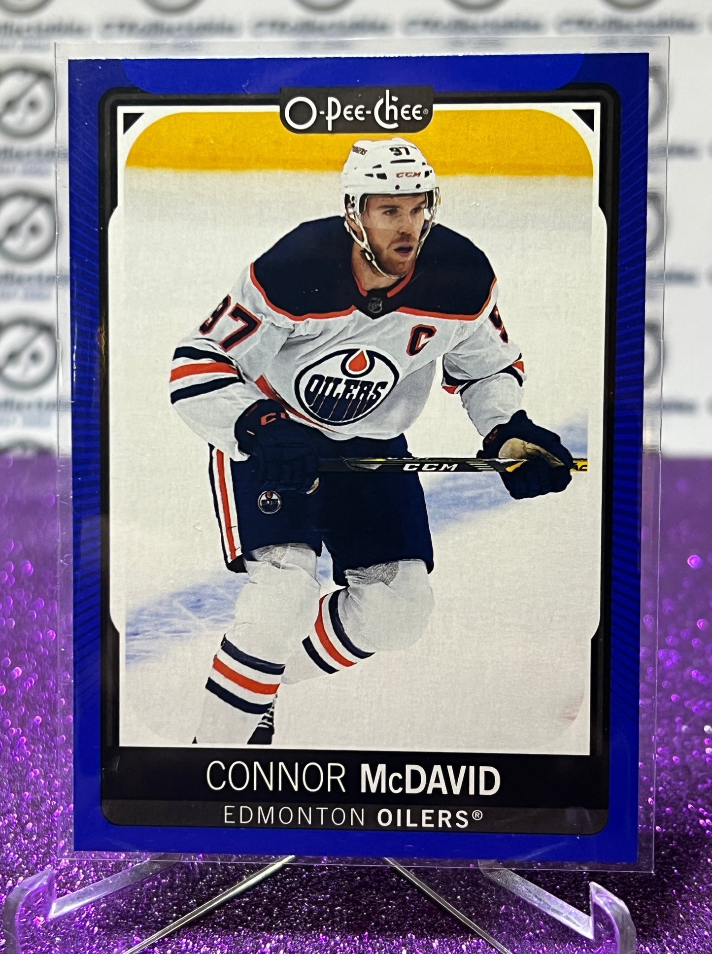 2021-22 O-PEE-CHEE CONNOR McDAVID # 1  BLUE PARALLEL EDMONTON OILERS HOCKEY NHL CARD