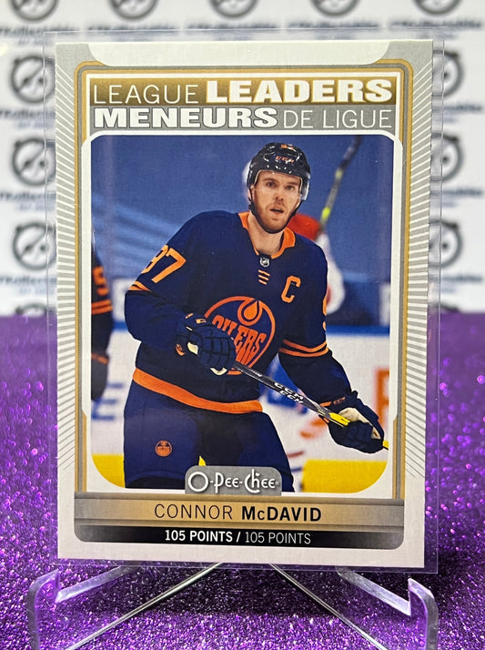 2021-22 O-PEE-CHEE CONNOR McDAVID # 584 LEAGUE LEADERS EDMONTON OILERS HOCKEY NHL CARD