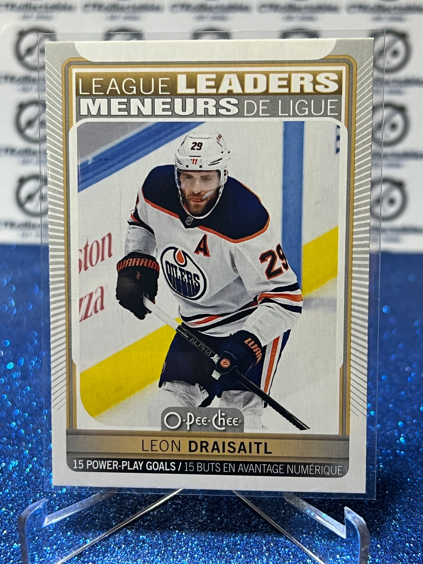 2021-22 O-PEE-CHEE LEON DRAISAITL # 585 LEAGUE LEADERS EDMONTON OILERS HOCKEY NHL CARD