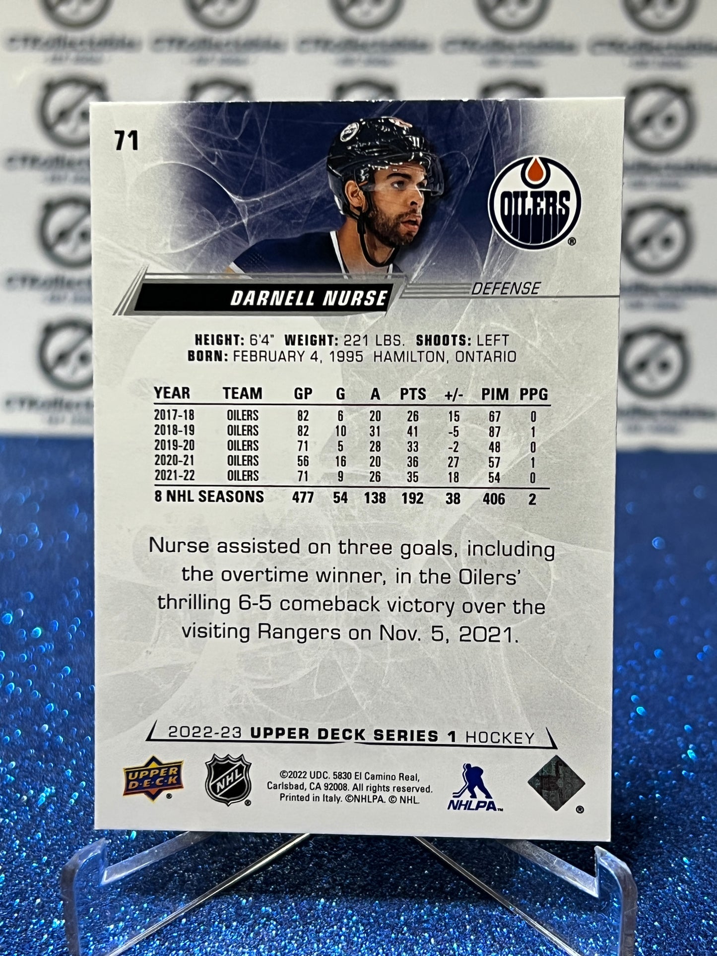 2022-23 UPPER DECK DARNELL NURSE # 71 EDMONTON OILERS HOCKEY NHL CARD (Copy)