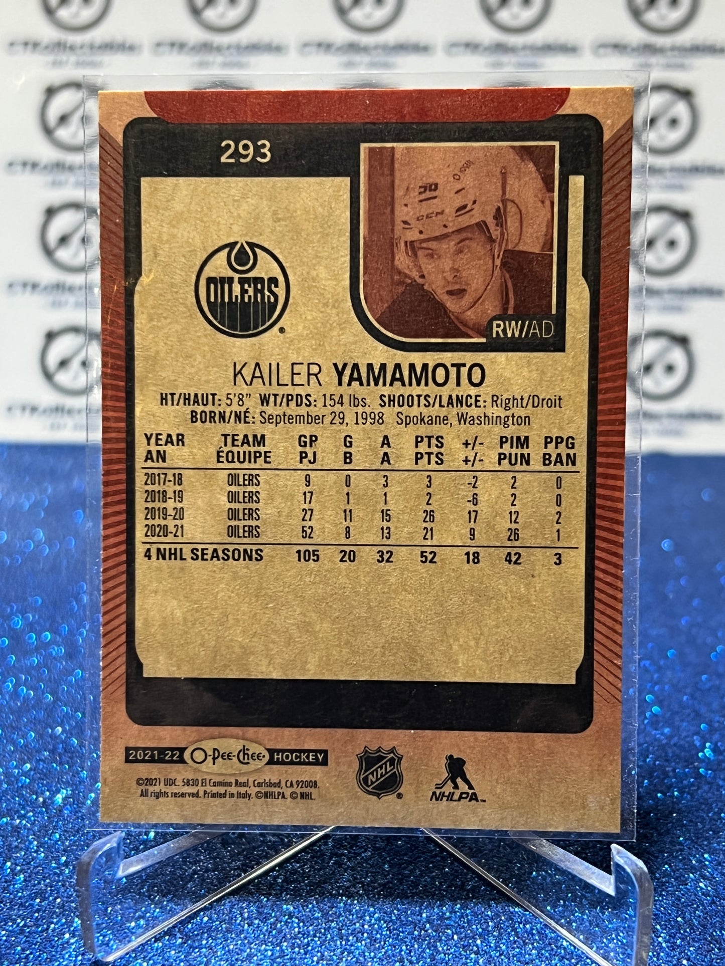 2021-22 O-PEE-CHEE KAILER YAMAMOTO # 293 RED PARALLEL  EDMONTON OILERS HOCKEY NHL CARD