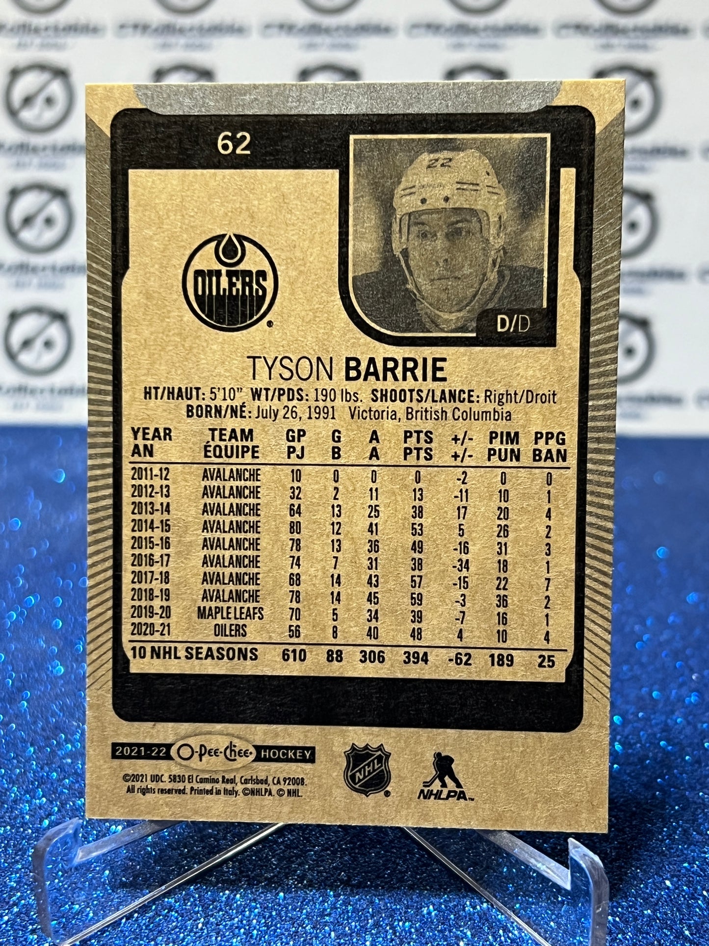 2021-22 O-PEE-CHEE TYSON BARRIE # 62 EDMONTON OILERS HOCKEY NHL CARD