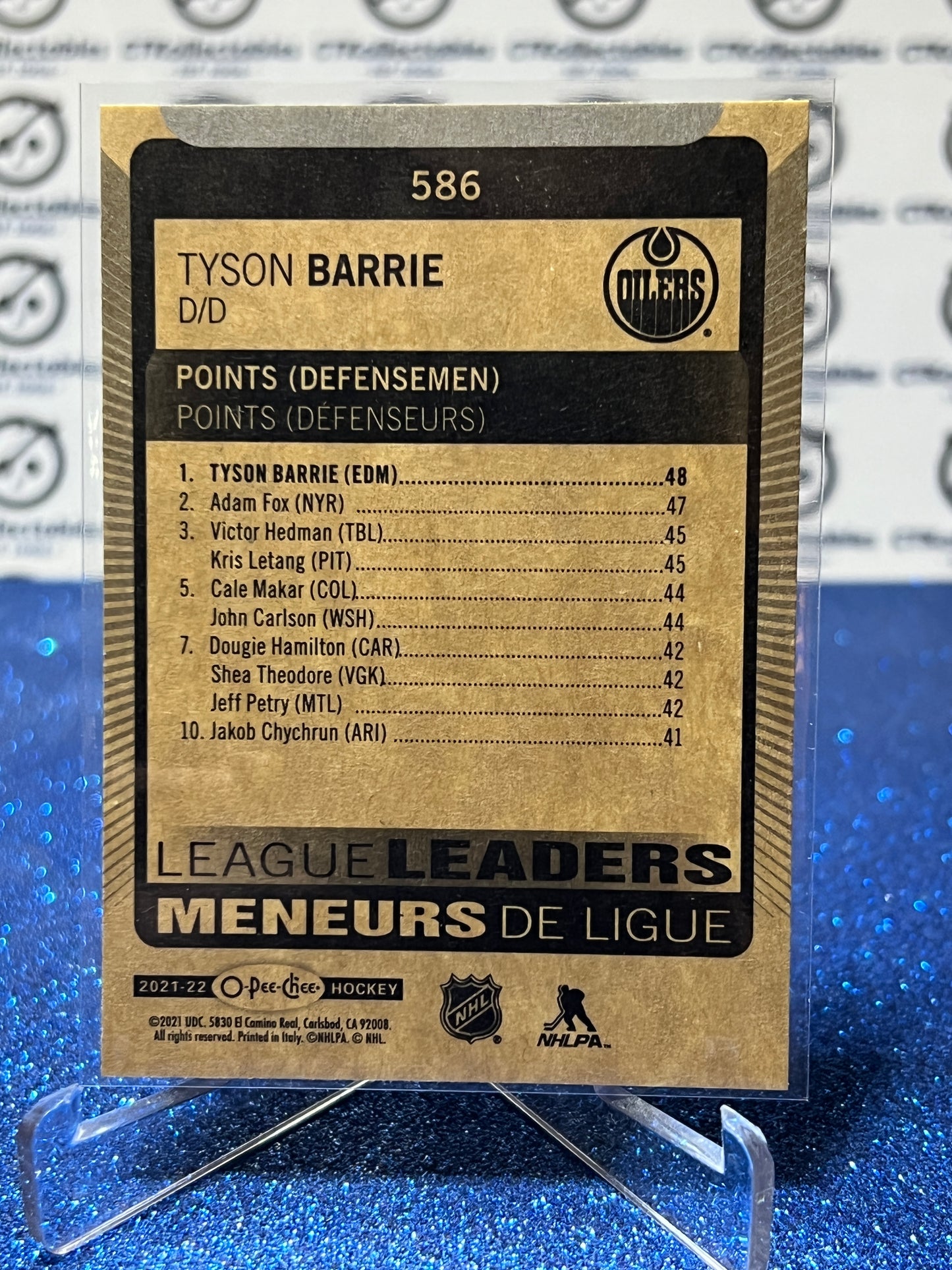 2021-22 O-PEE-CHEE TYSON BARRIE # 586 LEAGUE LEADERS EDMONTON OILERS HOCKEY NHL CARD