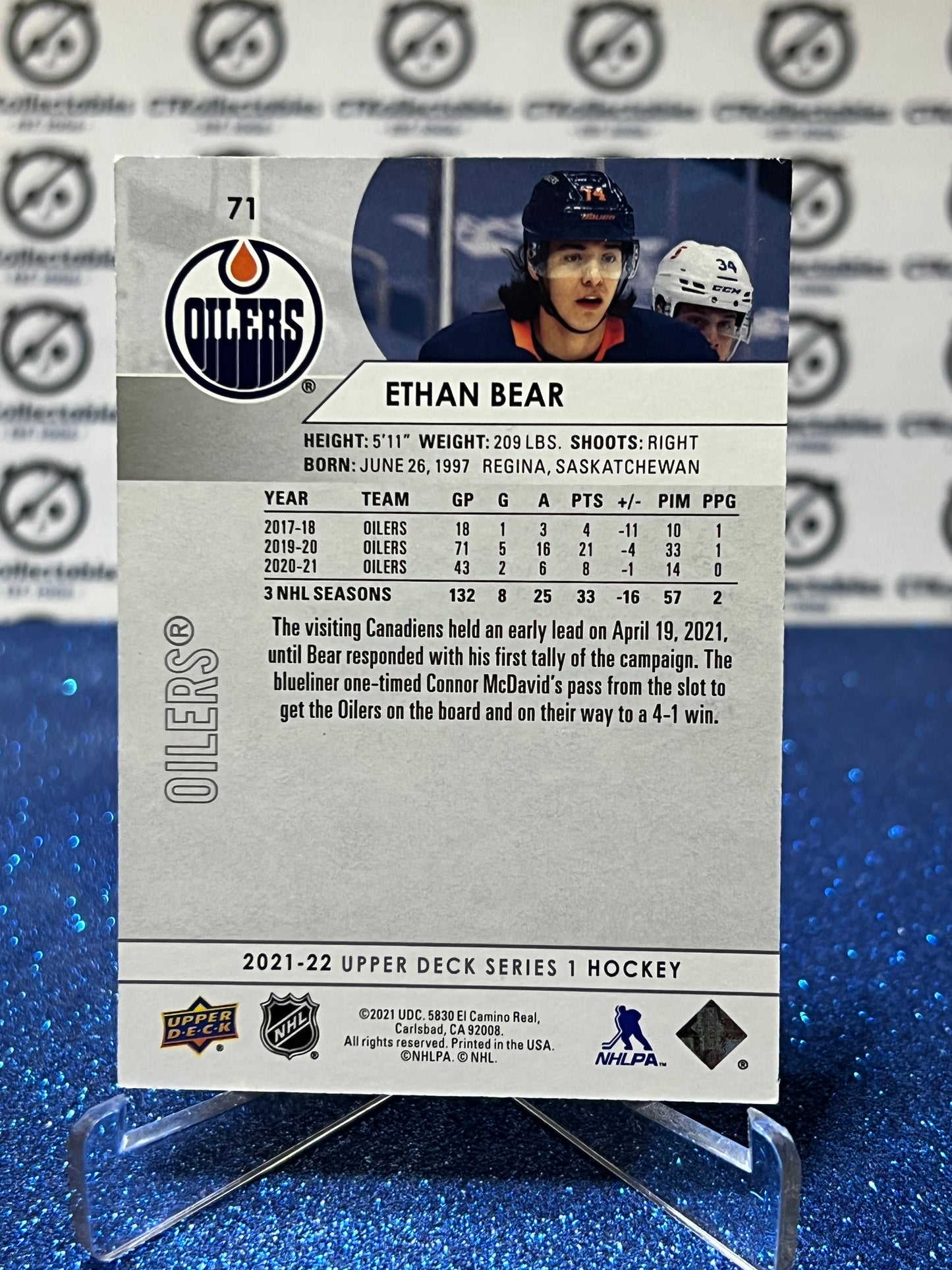 2021-22 UPPER DECK ETHAN BEAR # 71  EDMONTON OILERS HOCKEY NHL CARD