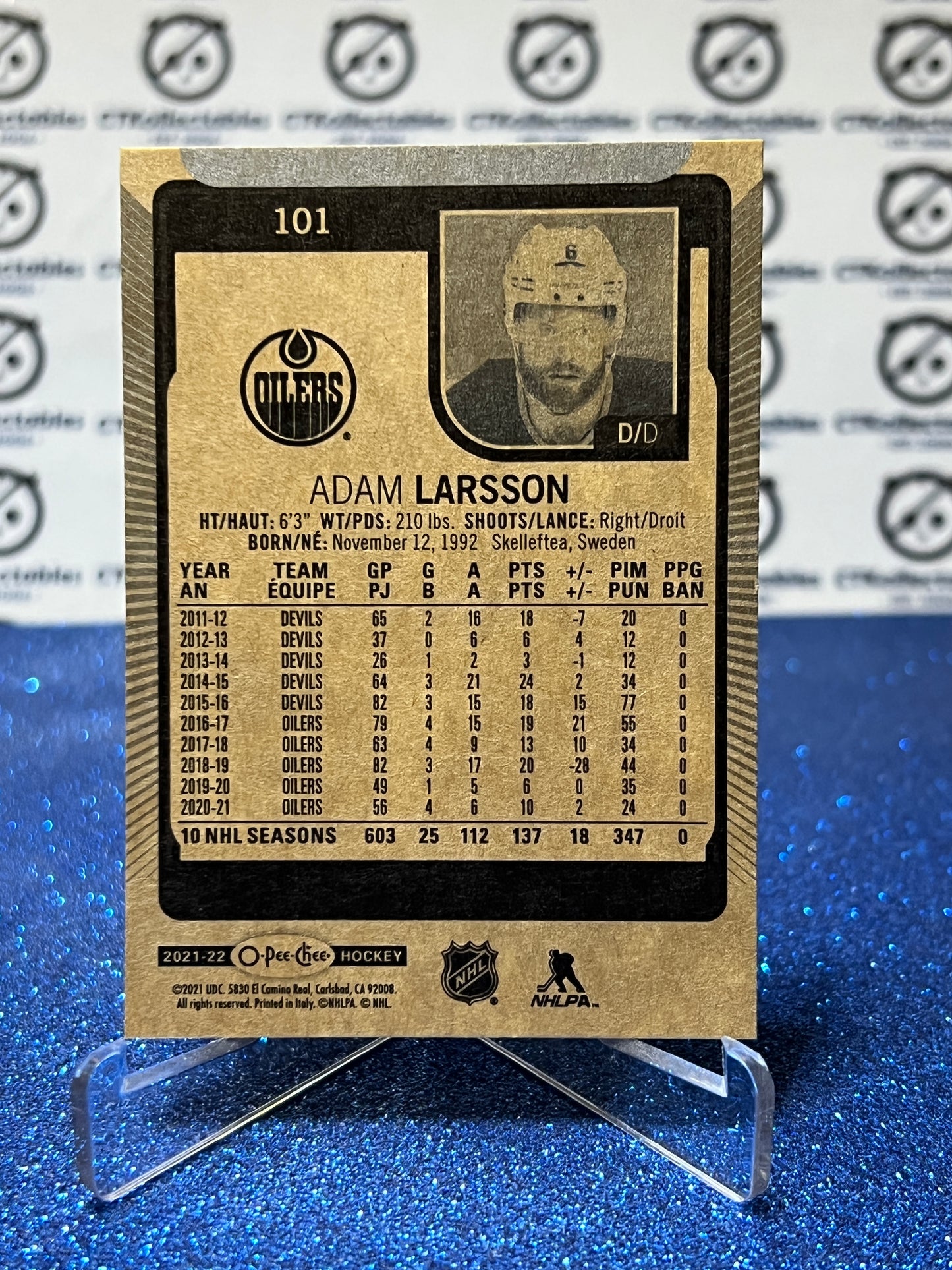 2021-22 O-PEE-CHEE ADAM LARSSON # 101 EDMONTON OILERS HOCKEY NHL CARD